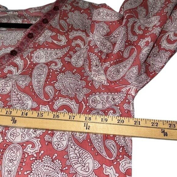 World Market Paisley Red & White V-Neck Tunic Top S/M 100% Cotton Womens Casual - Picture 8 of 9